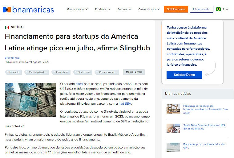 Financiamento para startups da Amrica Latina atinge pico em julho, afirma SlingHub